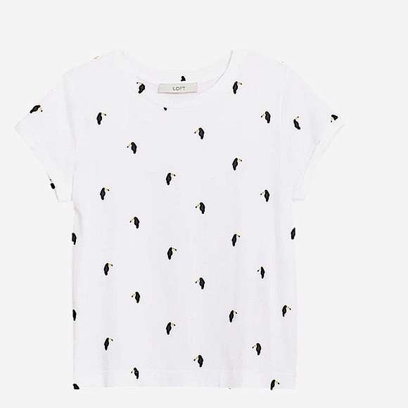 Loft Toucan Print XL white tunic style basic tee Tropical patterned layering top - Picture 1 of 9